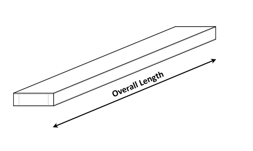 Rail 3D isometric drawing with location of the overall length dimension called out