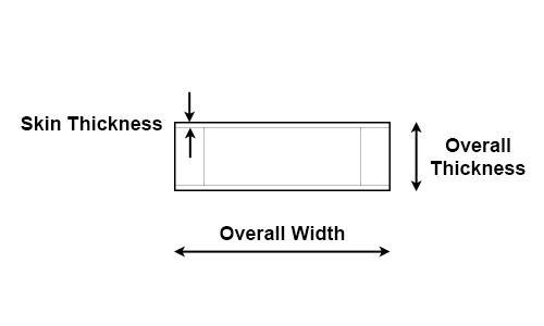 Rail section drawing with skin thickness, overall thickness and overall width locations called out