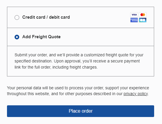 screen shot of the stile and rail parts.com check out page showing the add freight quote option