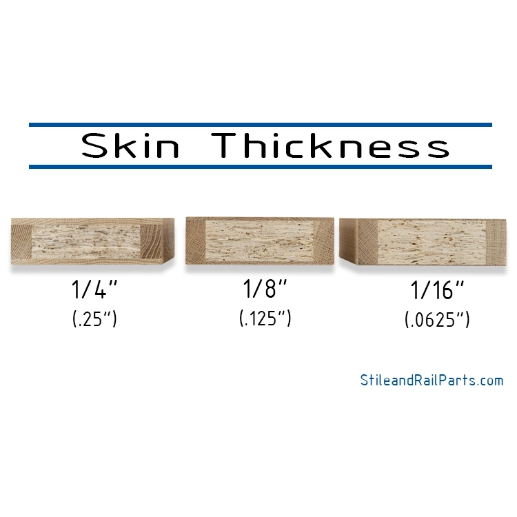 info graphic showing three different wood skin thicknesses: 1/4", 1/8", 1/16"